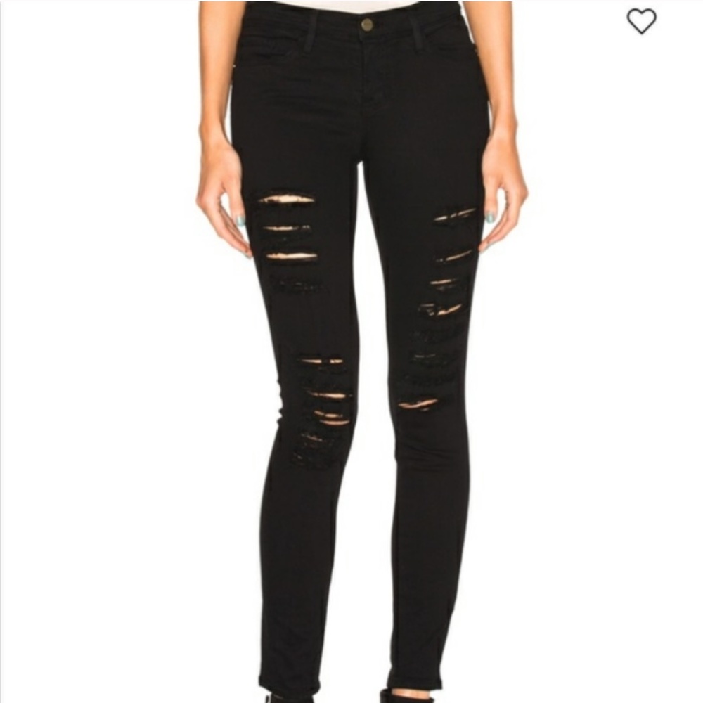 Frame Le Skinny de Jeanne  Distressed Film Noir 26